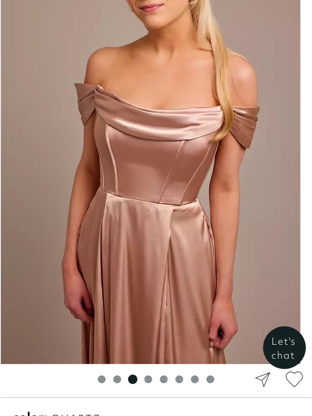 David's Bridal Off-Shoulder Charmeuse Gown in Quartz